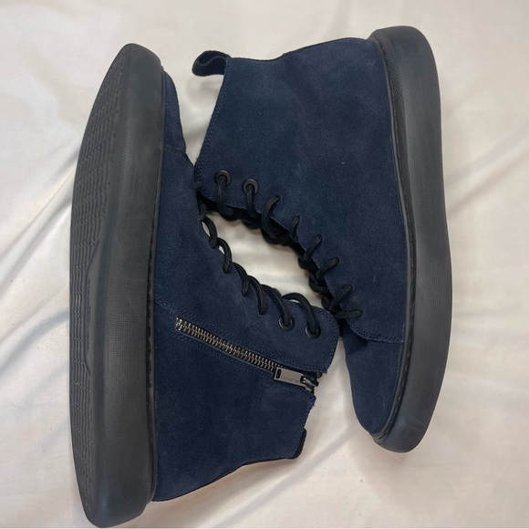Karl Lagerfeld Paris Suede High Top Blue Lace Up Sneakers Side Zipper Size 9M - Picture 12 of 16